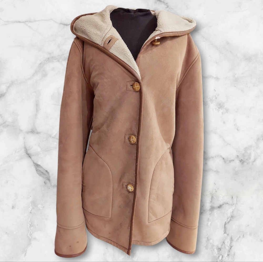 Warm tan coat with teddy interior